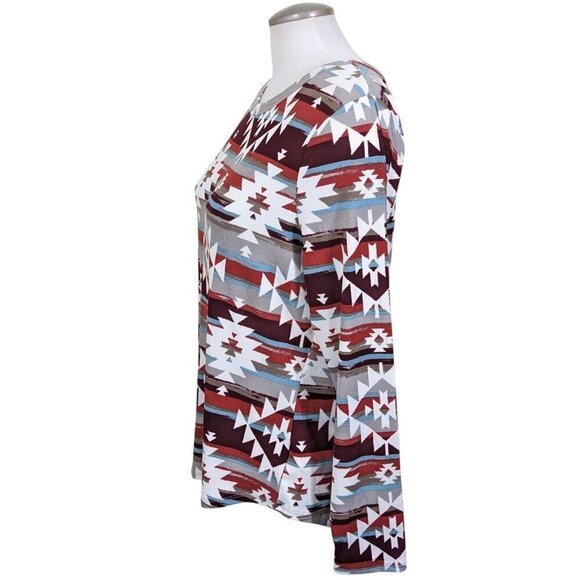 No Boundaries Aztec Print Womans Sz XXXL (21) Long Sleeve Ribbed Shirt Boho Fall - Picture 4 of 8